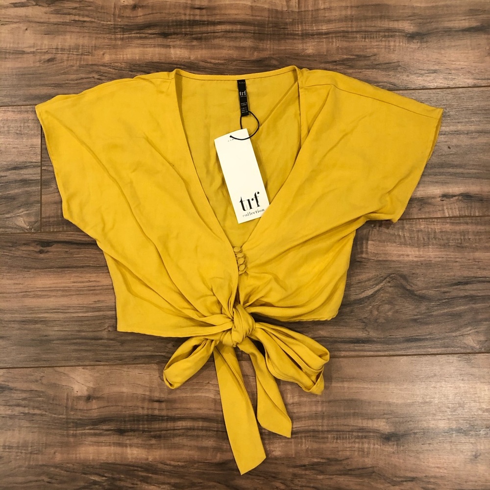Yellow zara tie crop top